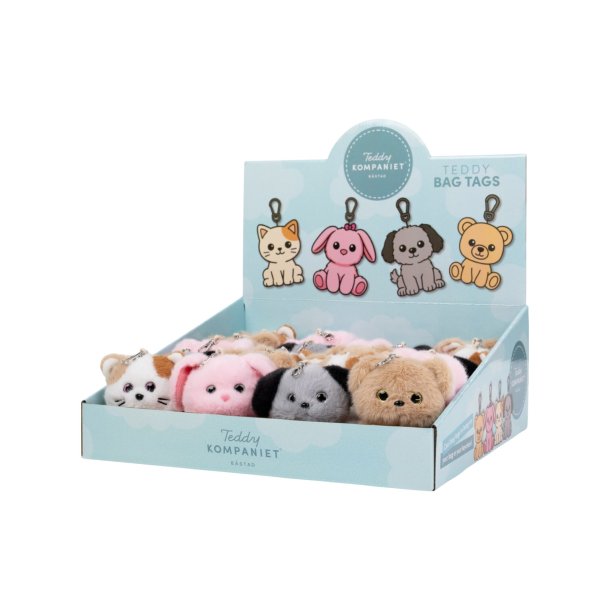 Teddy Bag Tags, Dyr - Displaybox 20 stk